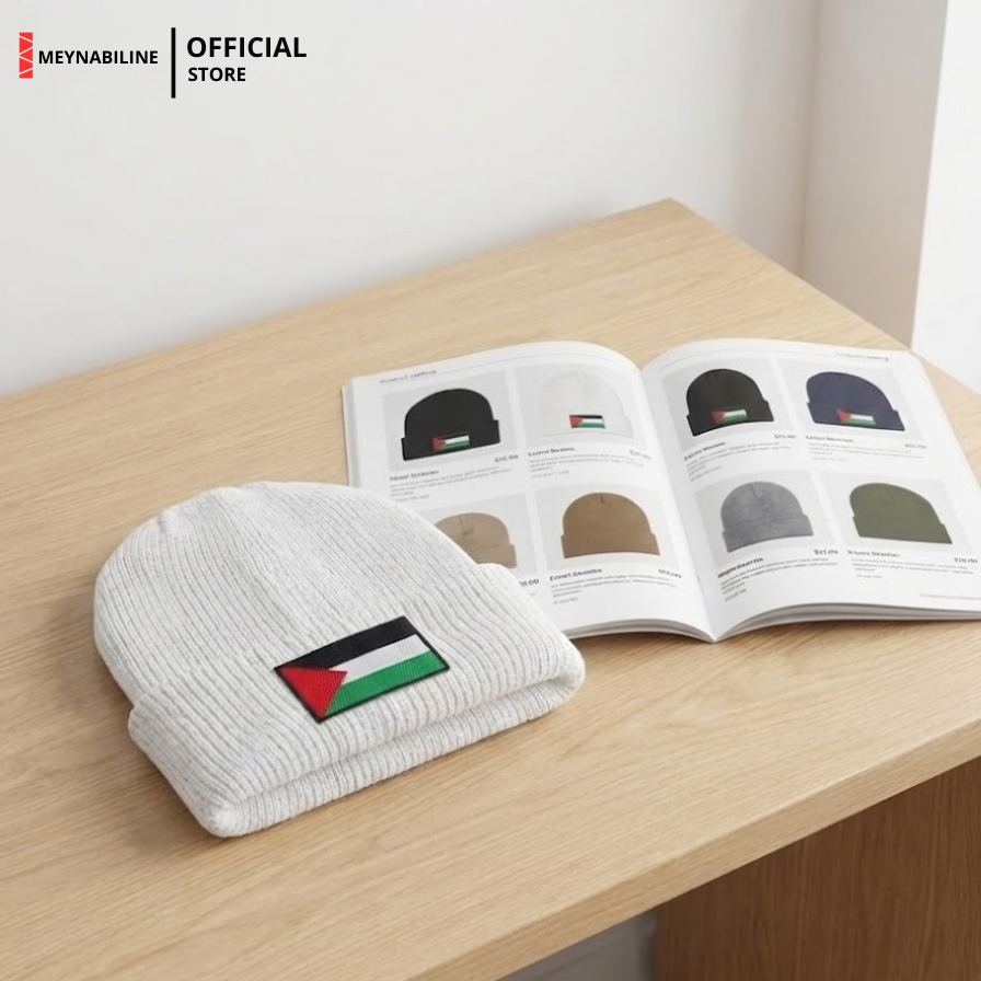 Palestine Flag Beanie Hat Knit Premium - White - Gambar 3