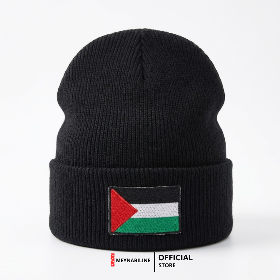 Palestine Flag Beanie Hat Knit Premium - Black - Gambar 5