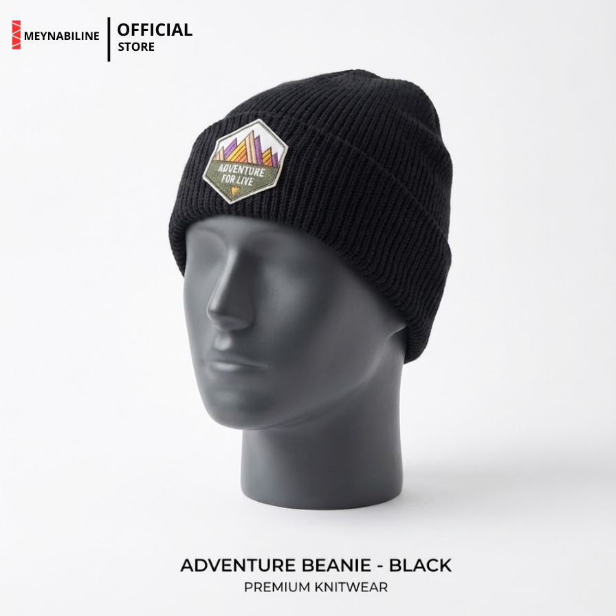 Adventure For Live Beanie Hat Knit Premium - Black - Gambar 3