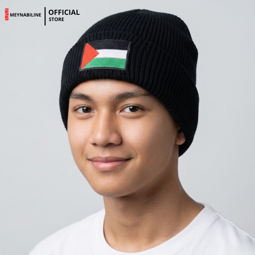 Palestine Flag Beanie Hat Knit Premium - Black - Gambar 2