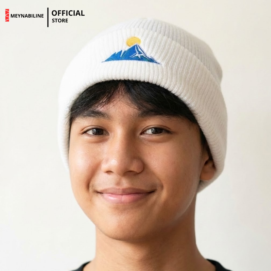 Adventure Mountain Blue Beanie Hat Knit Premium - White - Gambar 4