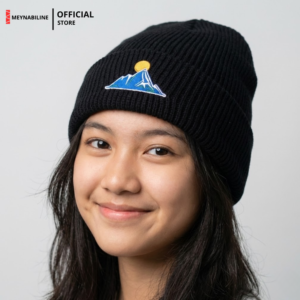 Adventure Mountain Blue Beanie Hat Knit Premium - Black