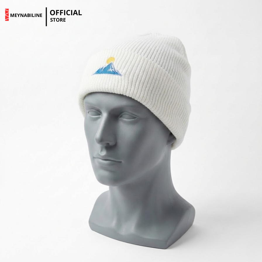 Adventure Mountain Blue Beanie Hat Knit Premium - White - Gambar 3