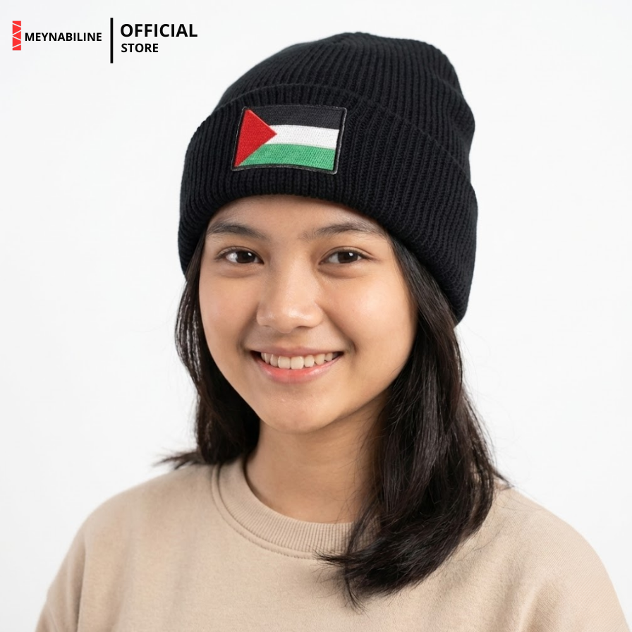 Palestine Flag Beanie Hat Knit Premium - Black