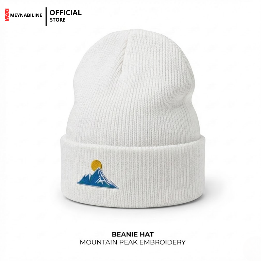 Adventure Mountain Blue Beanie Hat Knit Premium - White - Gambar 2