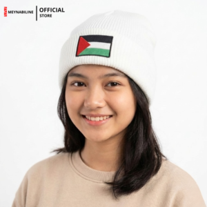 Palestine Flag Beanie Hat Knit Premium - White