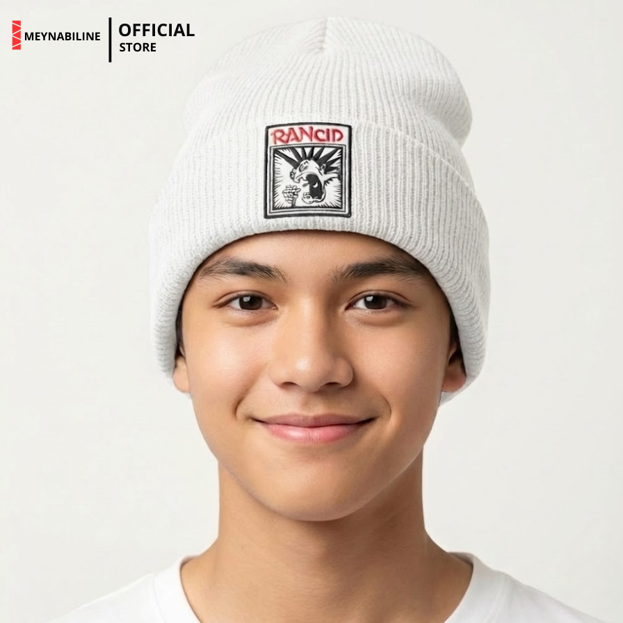 Rancid Beanie Hat Knit Premium - White - Gambar 3