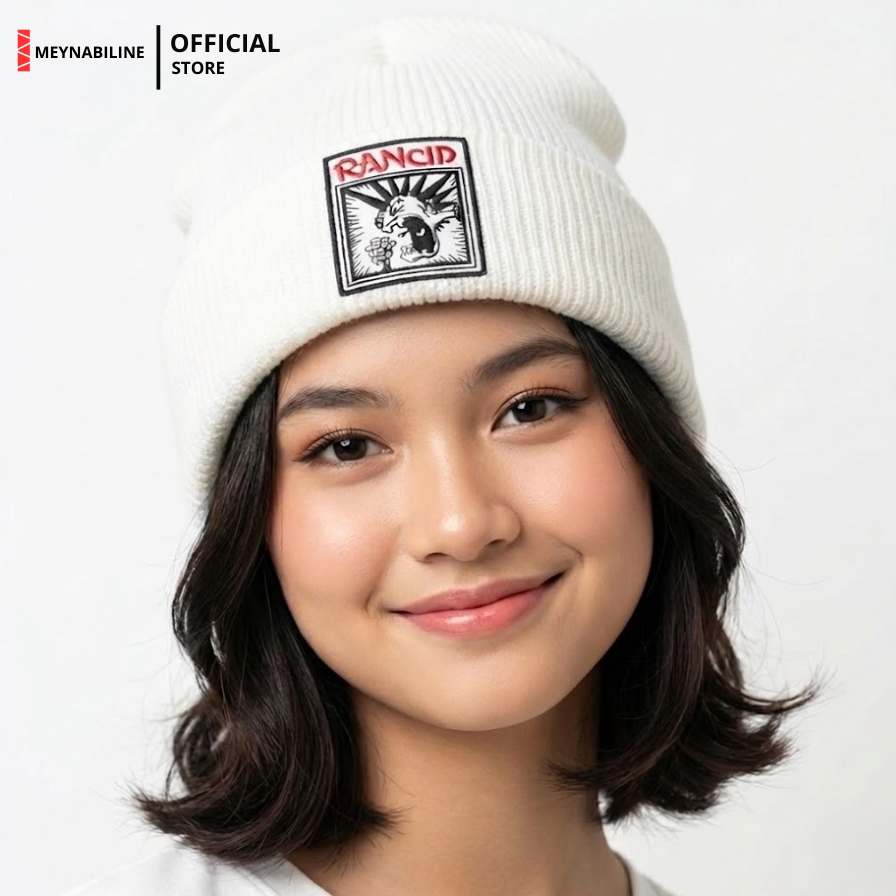 Rancid Beanie Hat Knit Premium - White - Gambar 4