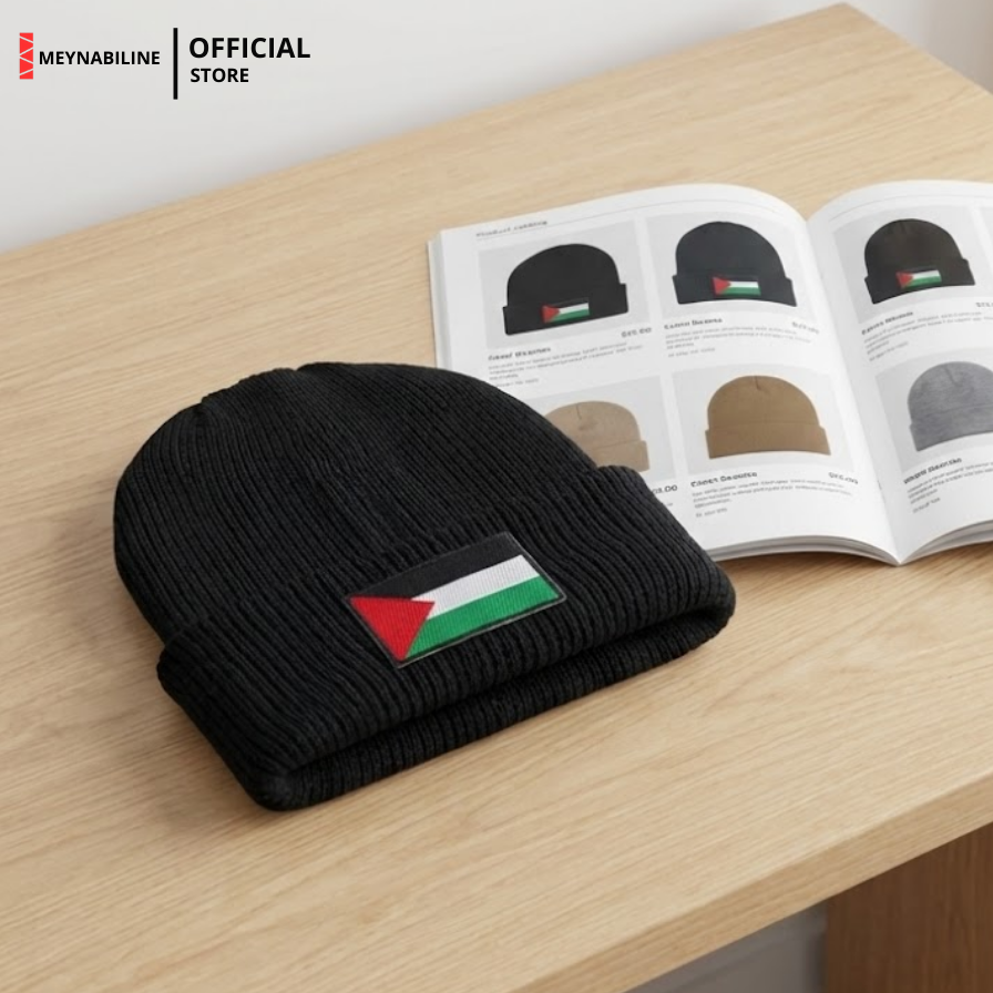 Palestine Flag Beanie Hat Knit Premium - Black - Gambar 4