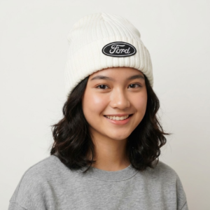 Ford Beanie Hat Knit Premium - White